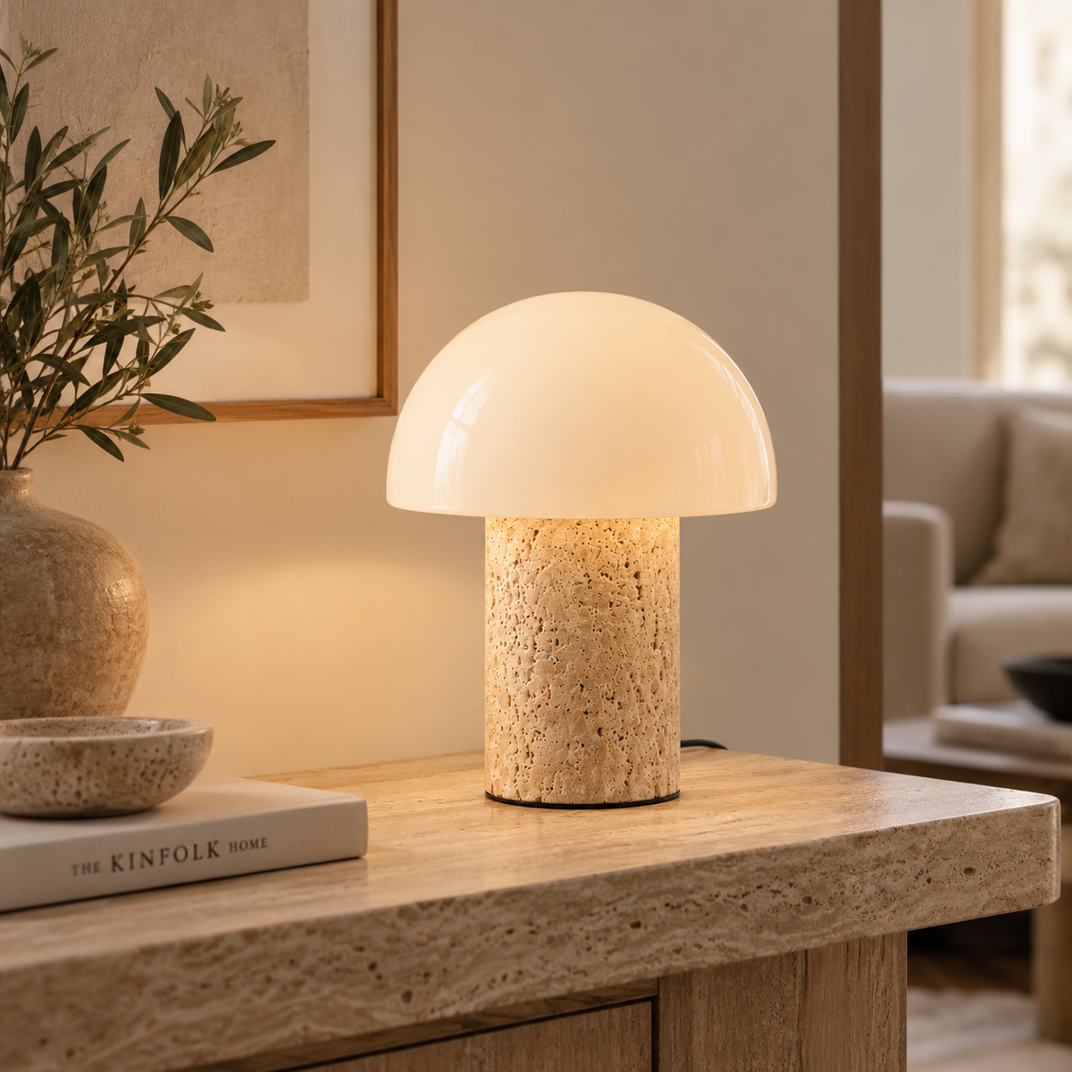 Sorina Travertine Mushroom Table Lamp