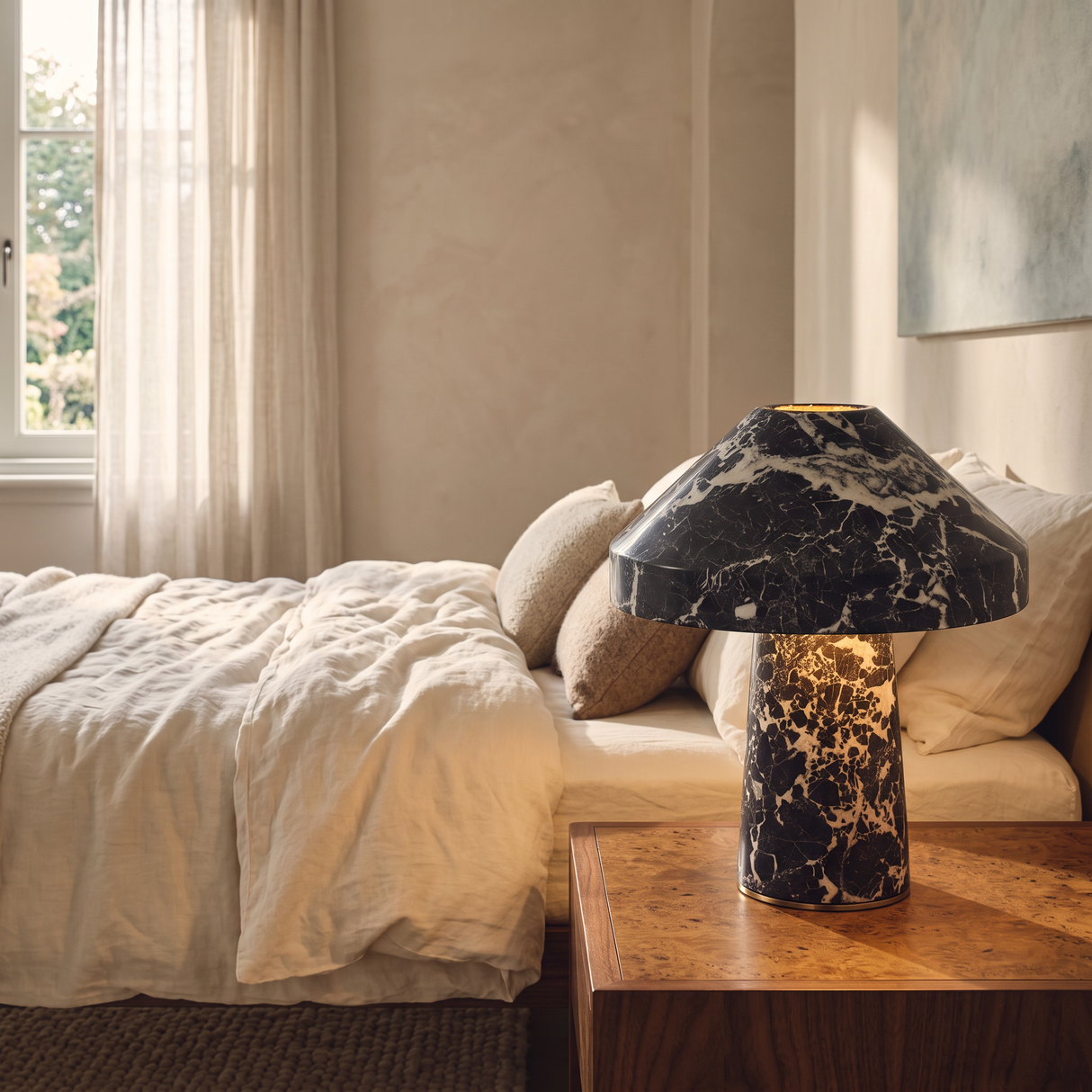 Cordless table lamp in a warm modern bedroom