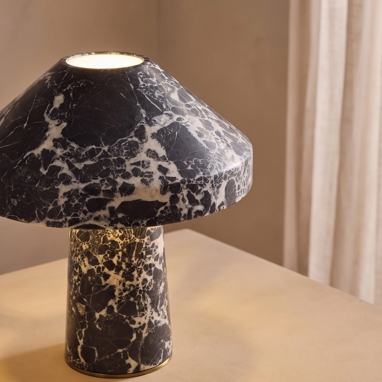 Cordless table lamp close-up of shade and light-emitting surface