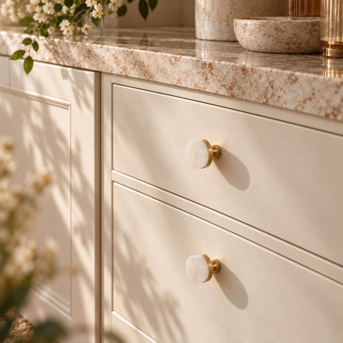 Roselle Crystal & Brass Cabinet Knobs