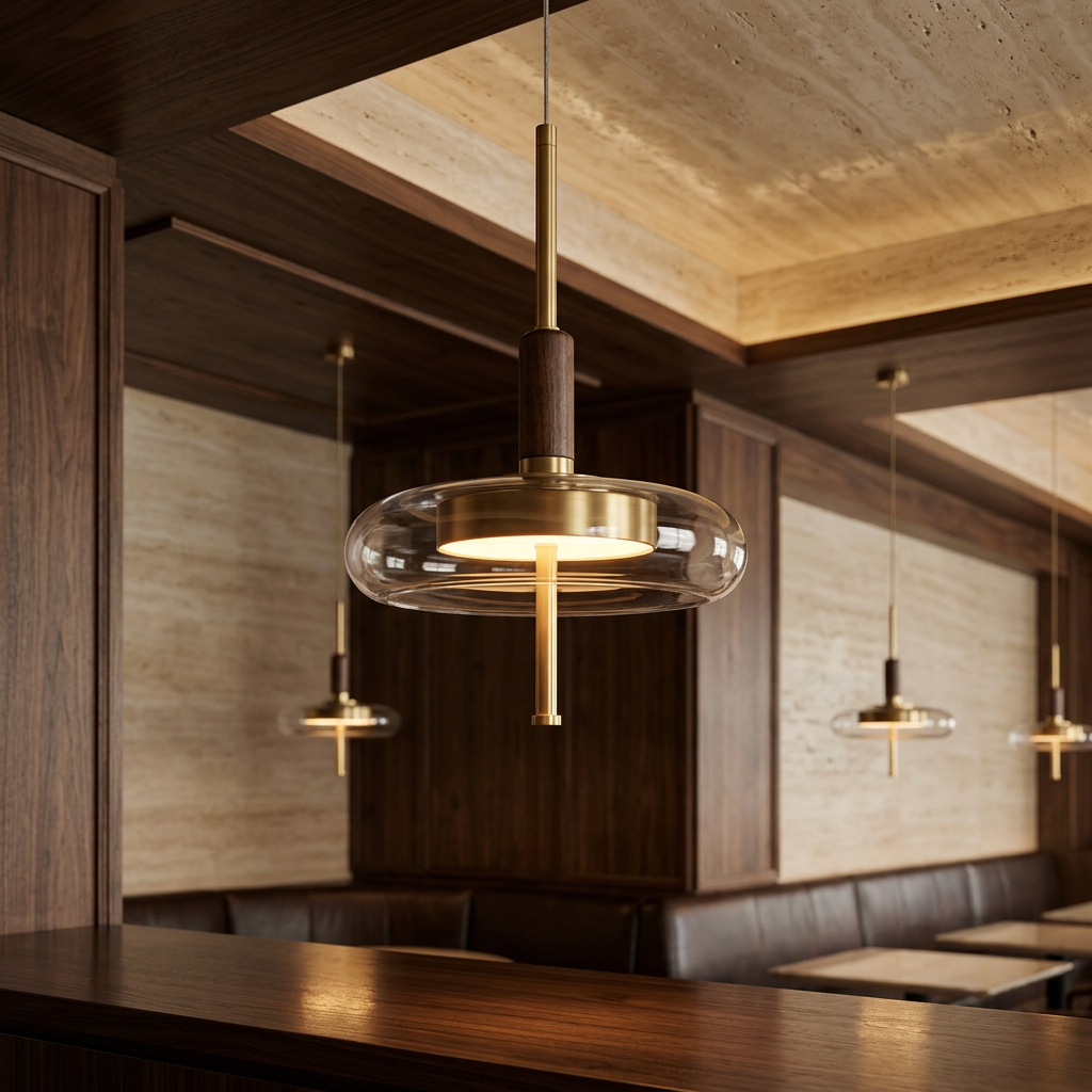 Brass Walnut LED Lamp - restaurant/bar setting