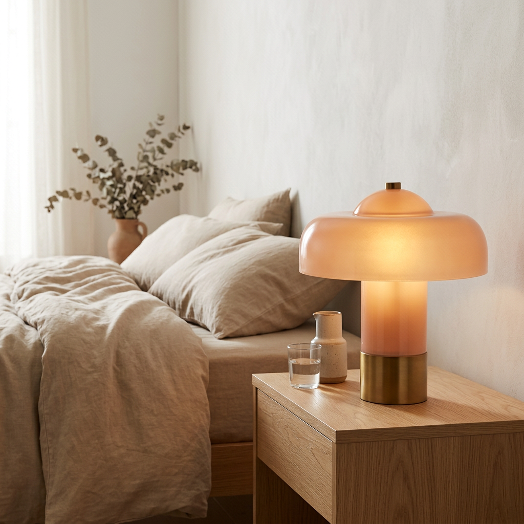 Nordic Mushroom Table Lamp - White, bedside setting