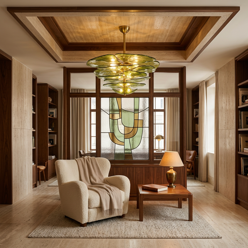 LustraVitra Green Ceiling Chandelier - boutique hotel reading lounge