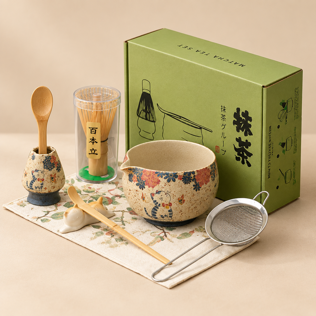 Hanae 8-Piece Cherry Blossom Matcha Set