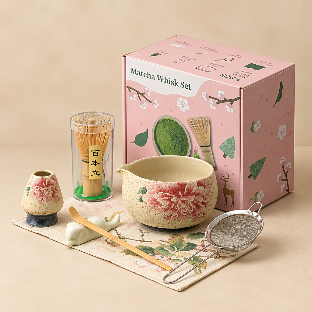 Hanae 8-Piece Cherry Blossom Matcha Set