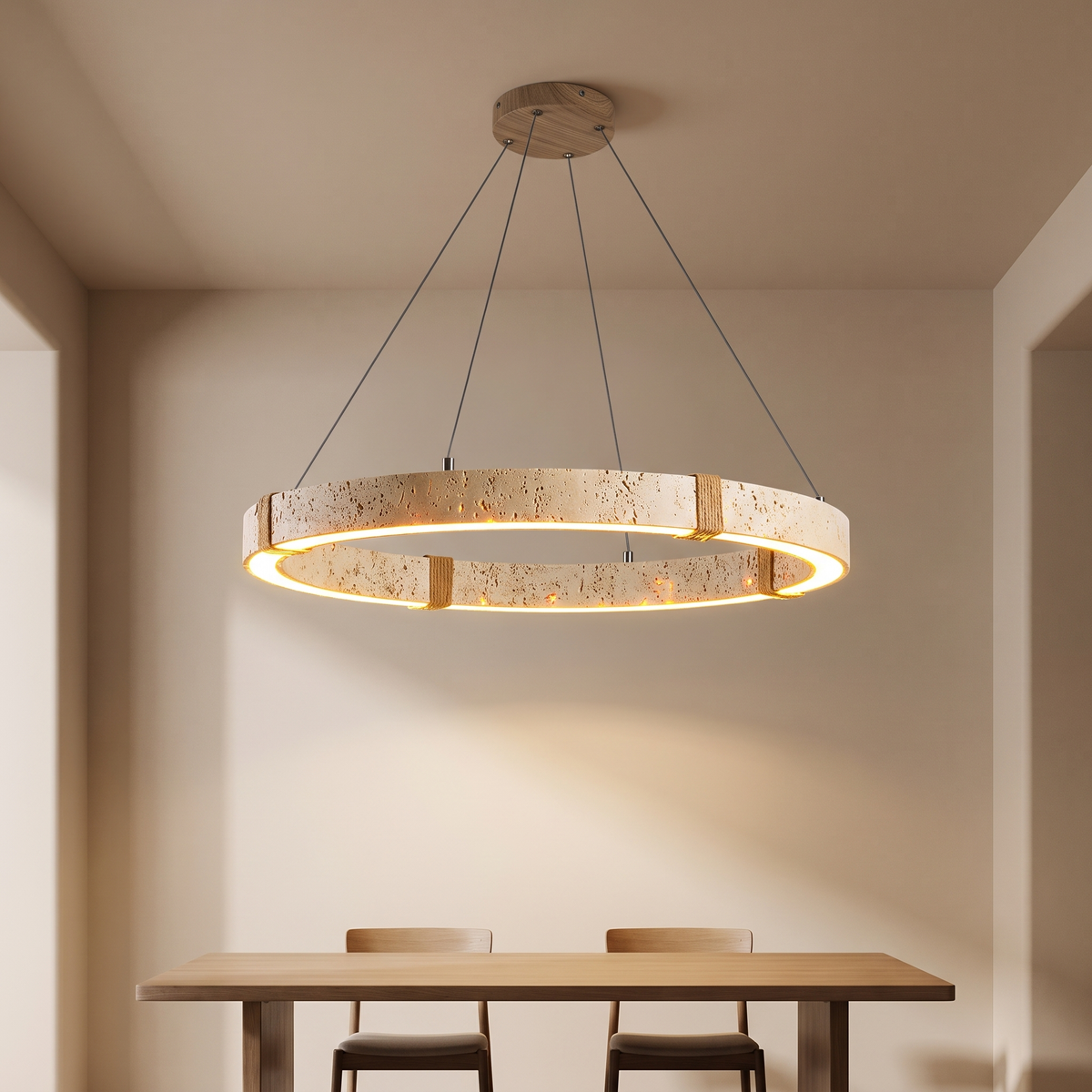 Modern Natural Yellow Travertine Square Pendant Light – Light Yellow 60 cm – clean premium beige background