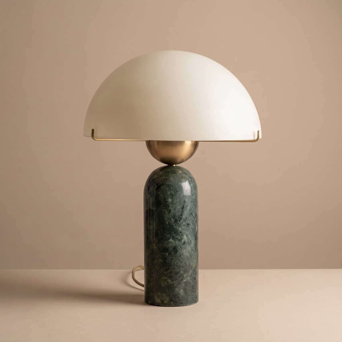 Natural Marble Base Mushroom Table Lamp – Green Stone – premium beige background
