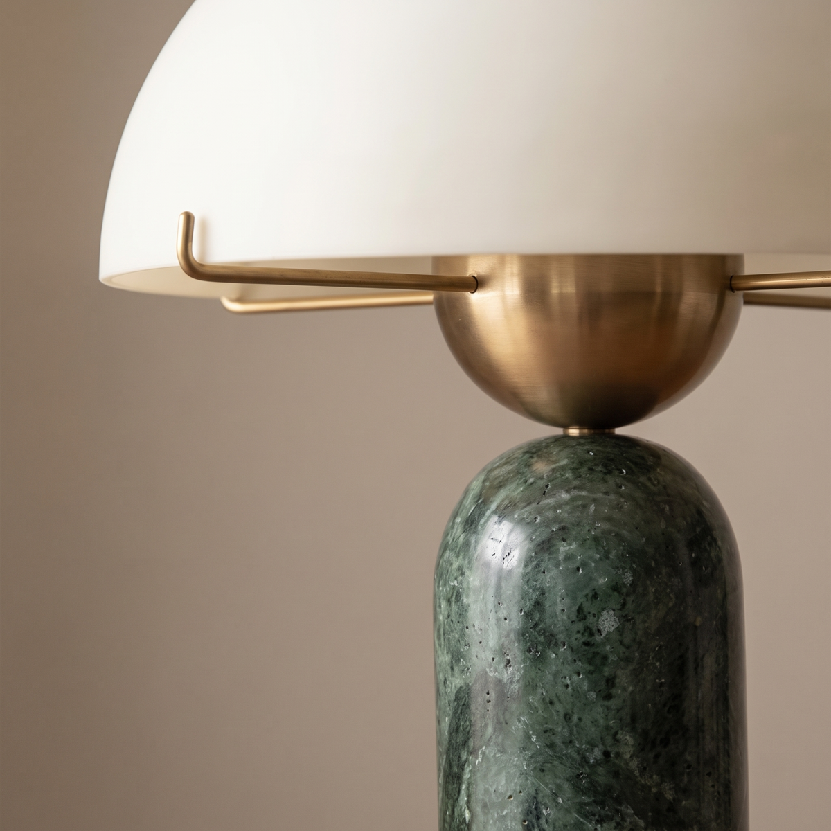 Natural Marble Base Mushroom Table Lamp – Green Stone – shade and stone close detail