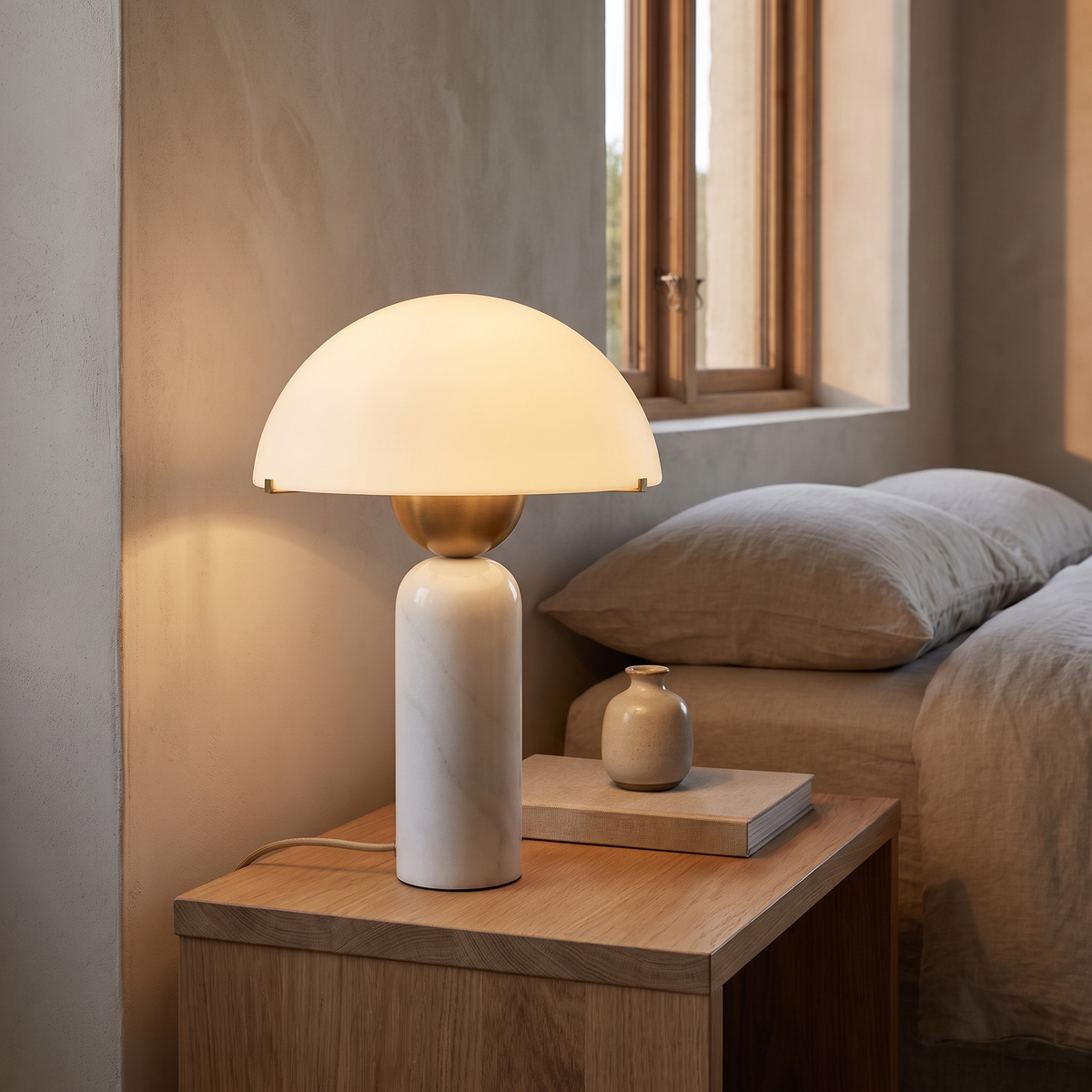 Natural Marble Base Mushroom Table Lamp – White Marble – modern bedroom lifestyle