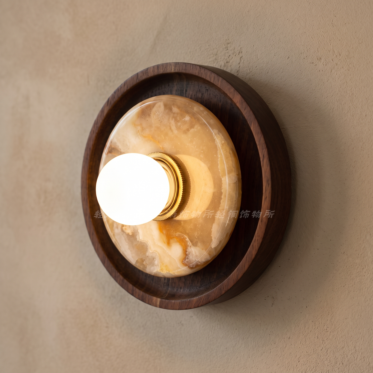 100% Natural Marble French Wabi-Sabi Wall Lamp – 18 × 8 cm – marble walnut and brass detail