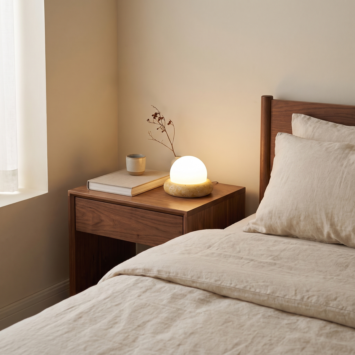Rechargeable Travertine Table Lamp – Three-color light – bedroom bedside setting