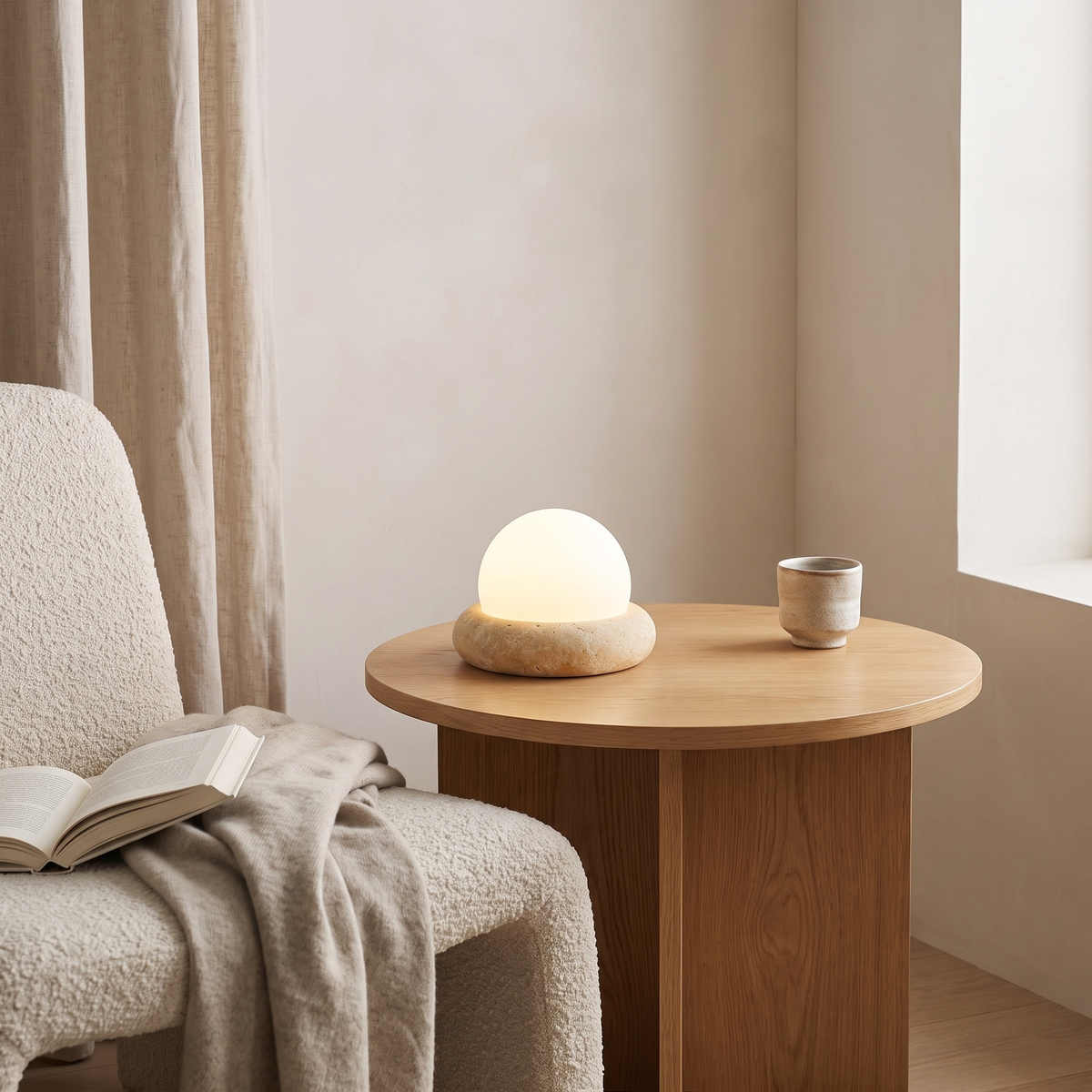 Rechargeable Travertine Table Lamp – Three-color light – living room reading corner