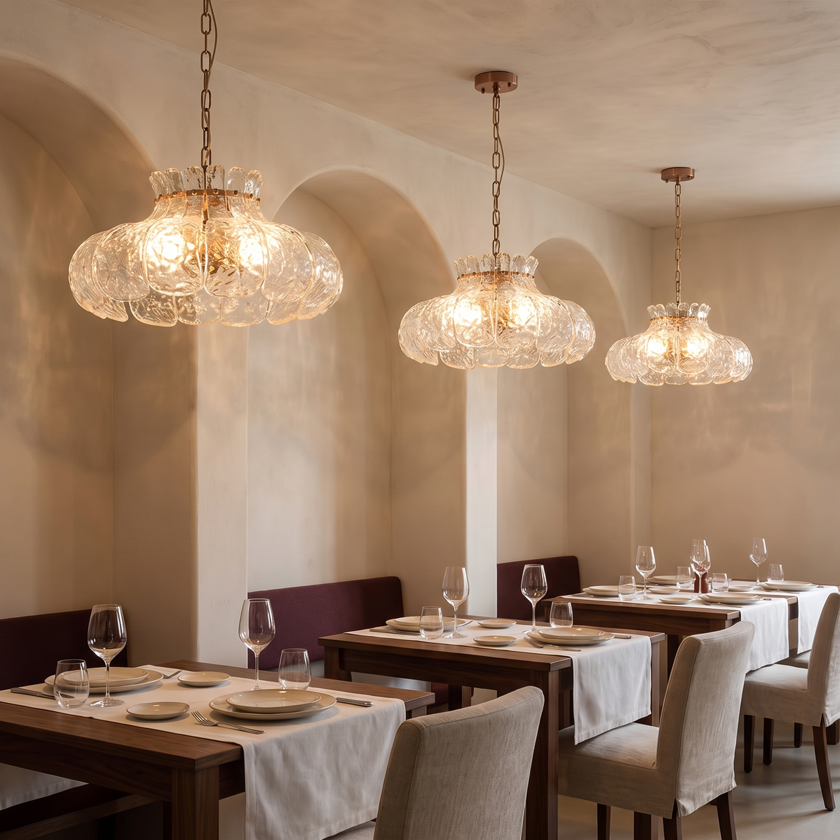 Solenne Ice Glass Chandelier – D40 cm – multiple chandeliers in restaurant