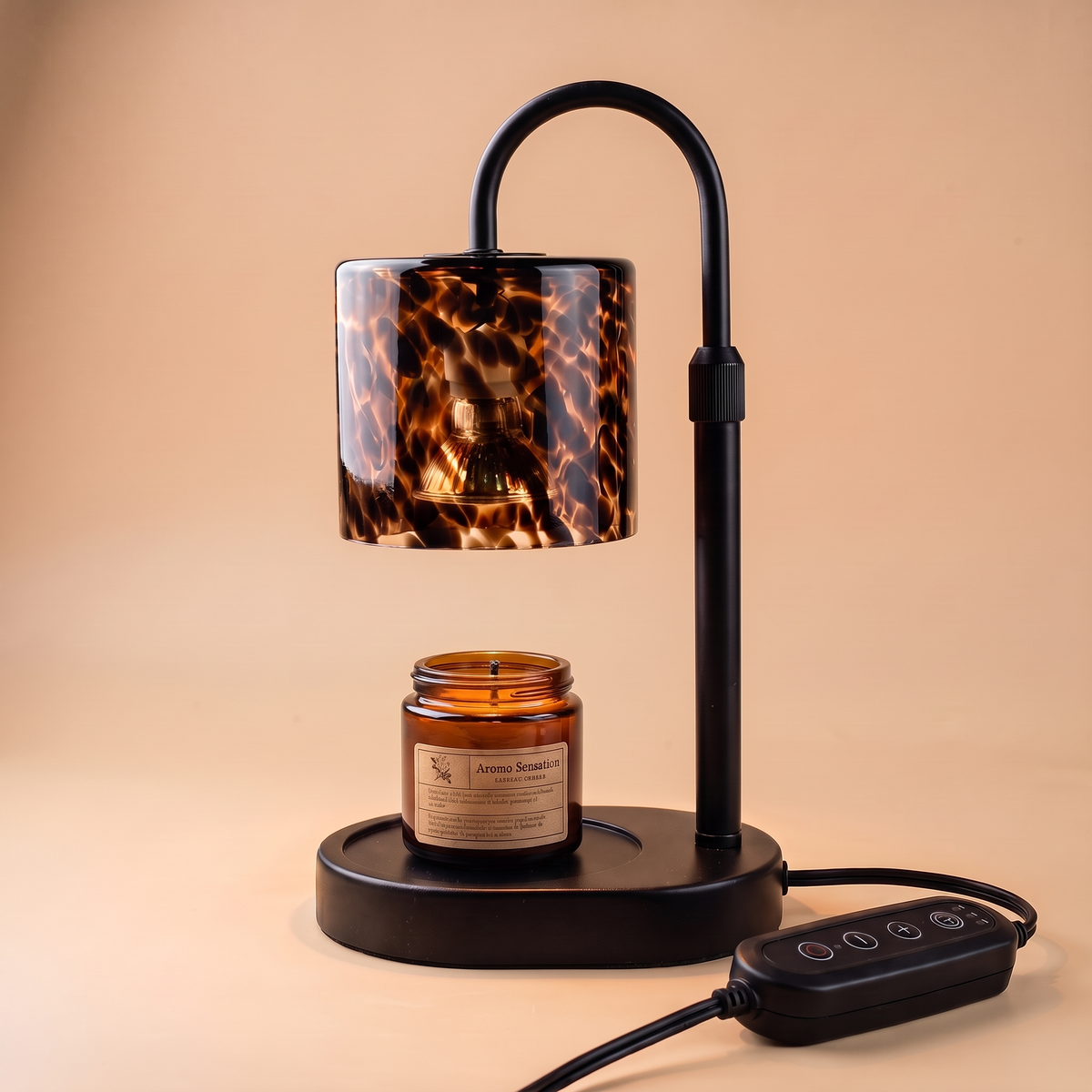Tessera Glass Candle Warmer Lamp – Smart switch A – premium beige studio view with unlit candle