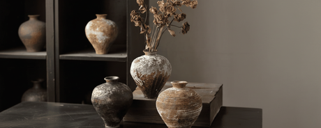 Terra Nest Rustic Ceramic Vase on a bench