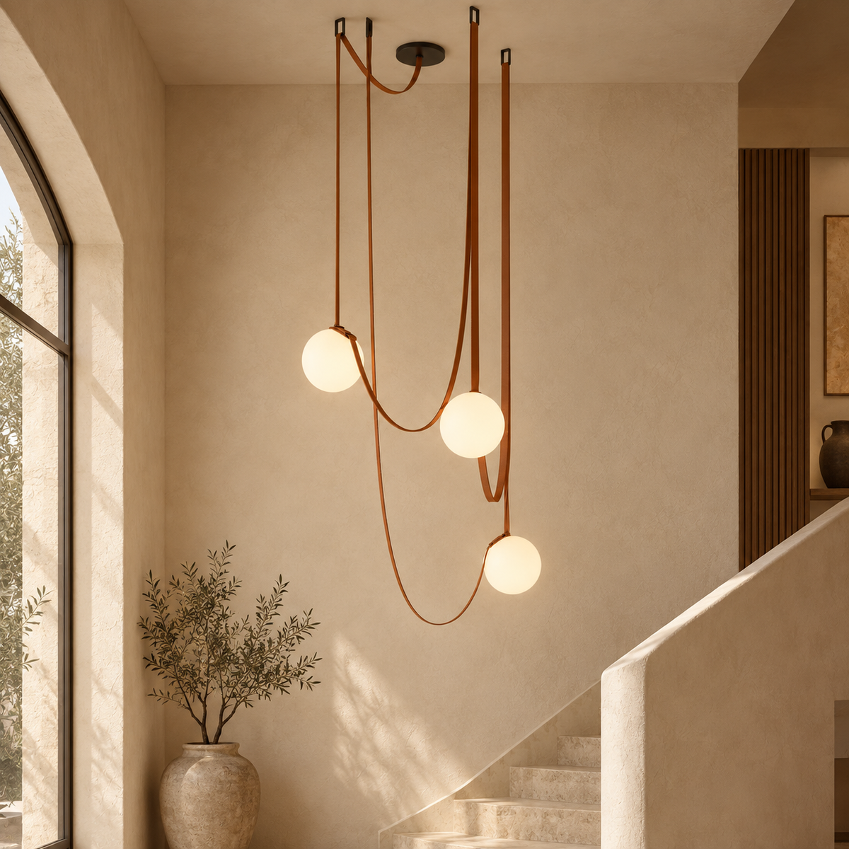 Solenne Leather Strap Globe Chandelier