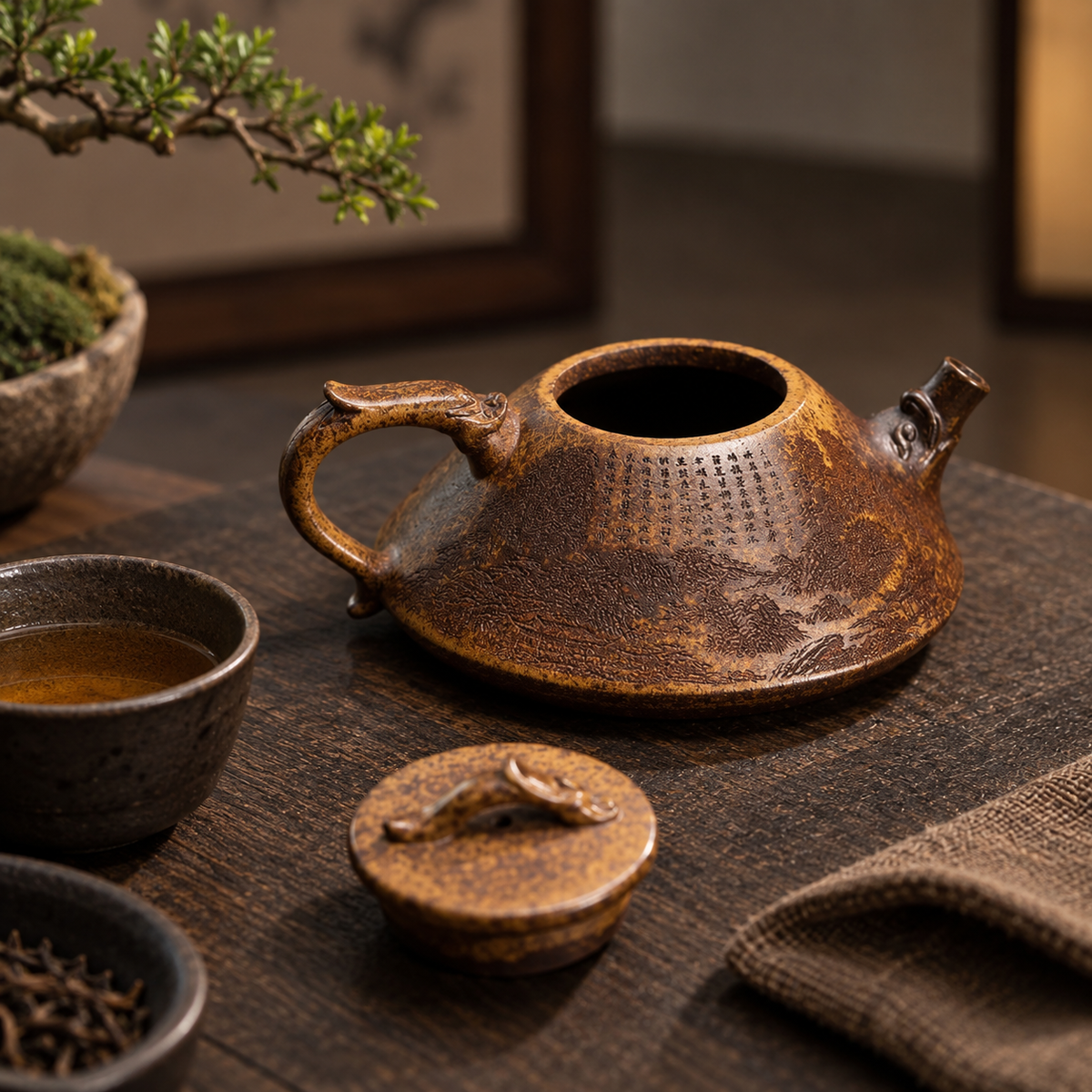 Yunsha Hand-Carved Yixing Purple Clay Teapot