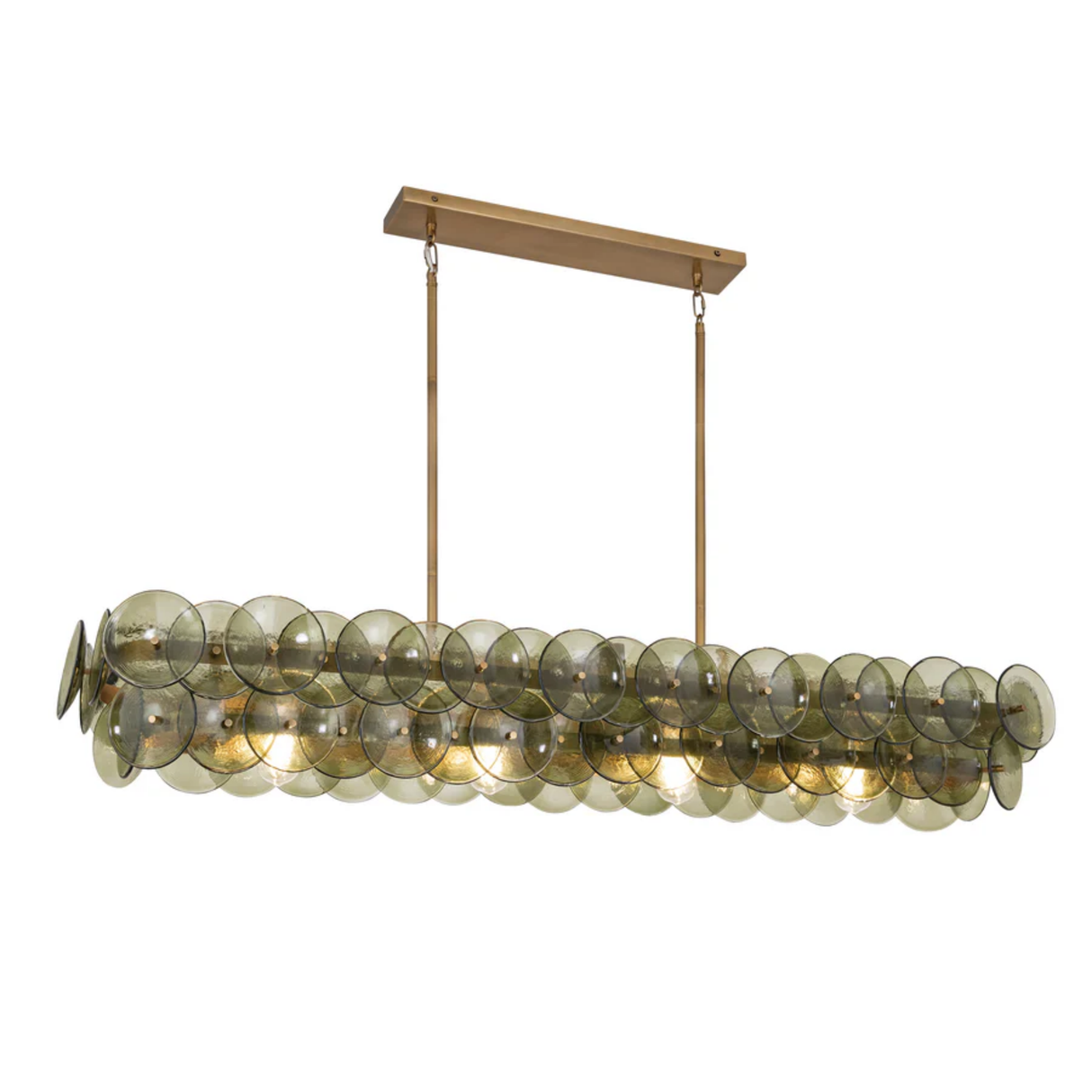 Chandelier with smoked glass discs on a white background