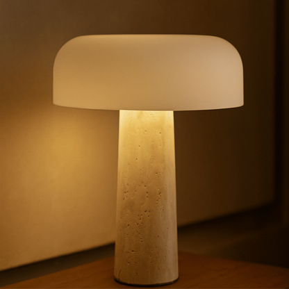 Luxury LED Mushroom Table Lamp with Marble Base - Warm Light for Bedroom and Living Room Decor.