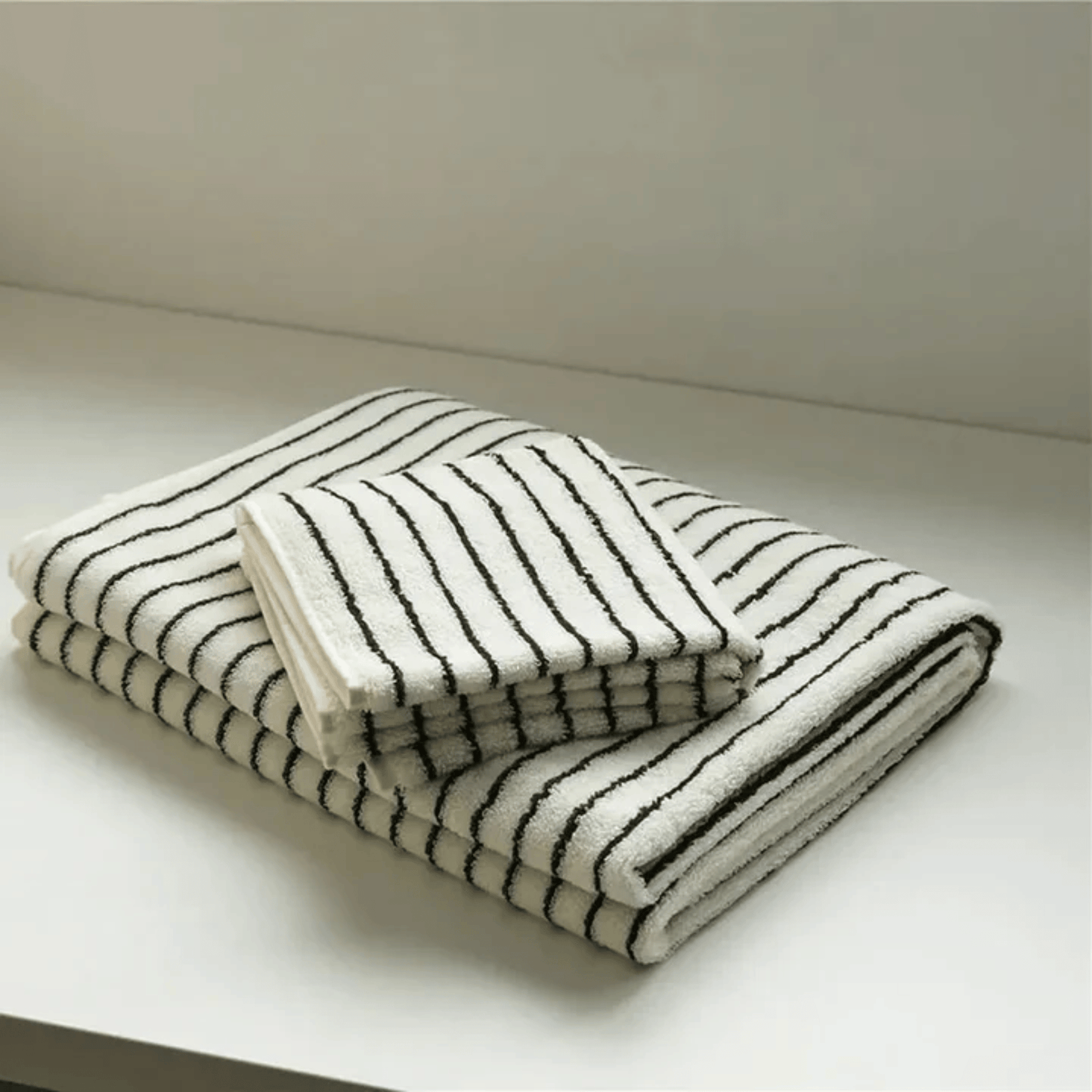 Striped Black & White face towel and shower Towel