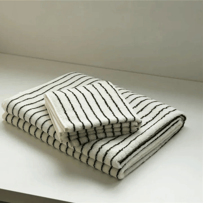 Striped Black & White face towel and shower Towel