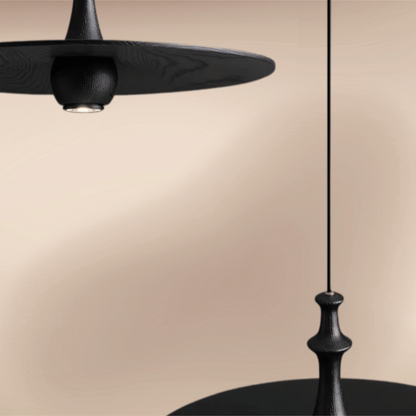 Black Solid Wood Pendant Light – Minimalist Flying Saucer Design for Kitchen and Home,