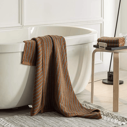 Brown and turquoise bath towel