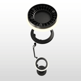 Black fishing reel with line on a white background