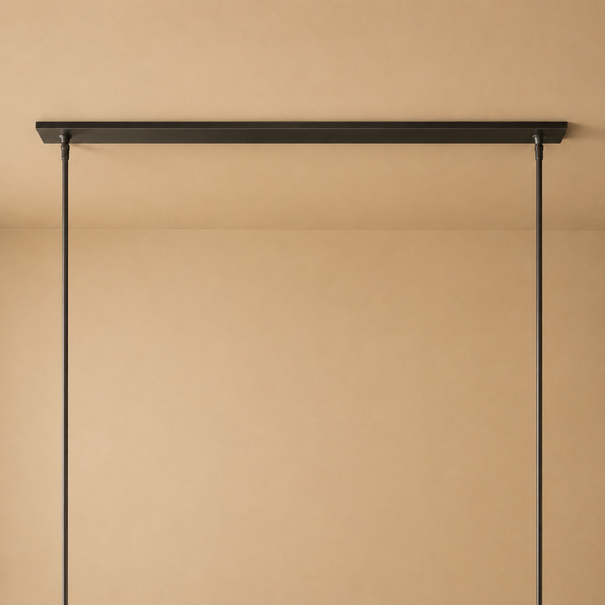 Black metal hanging shelf against a beige wall