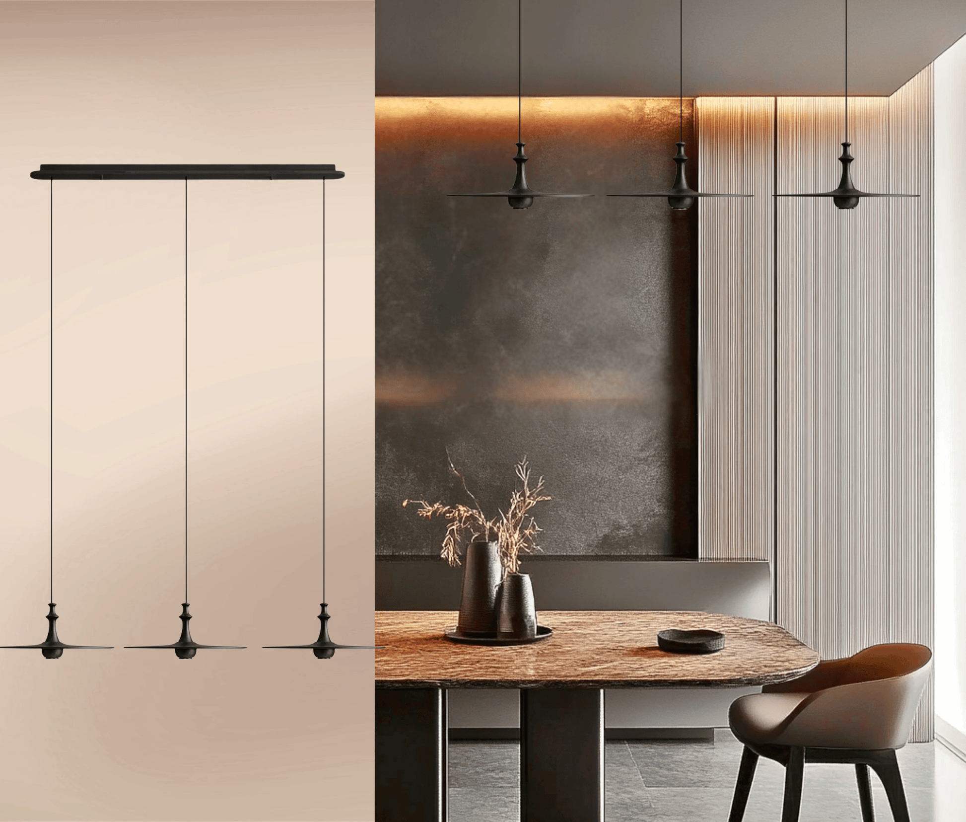  Wood Pendant Light –  3 heads model A.