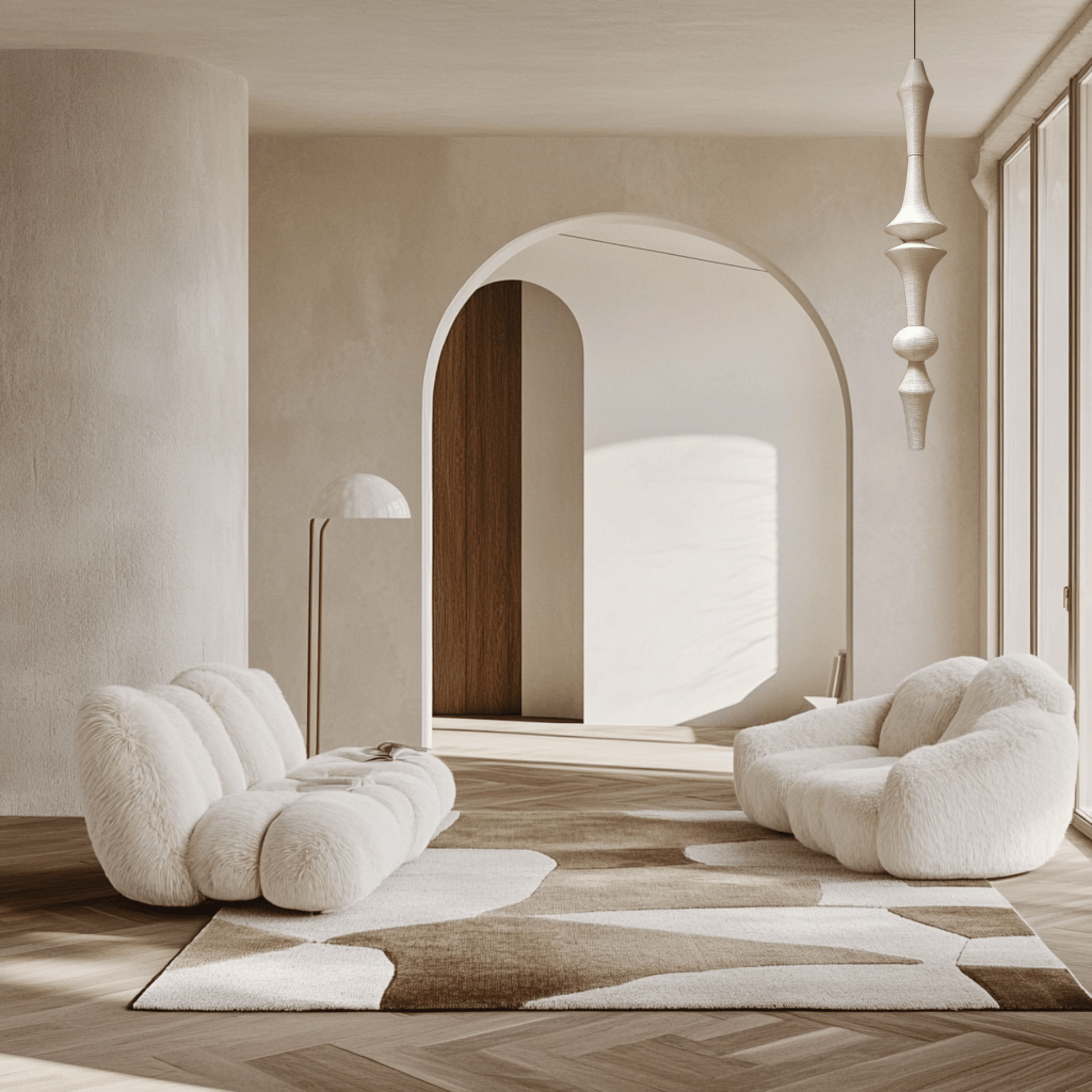 ZenLite - Akari Noguchi Inspired LED Pendant Light for Modern Home Decor in white modern living room.