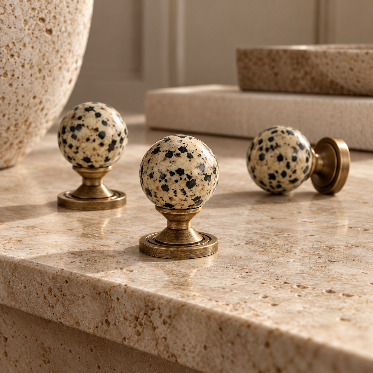 Orba Stone & Brass Cabinet Handles & Knobs