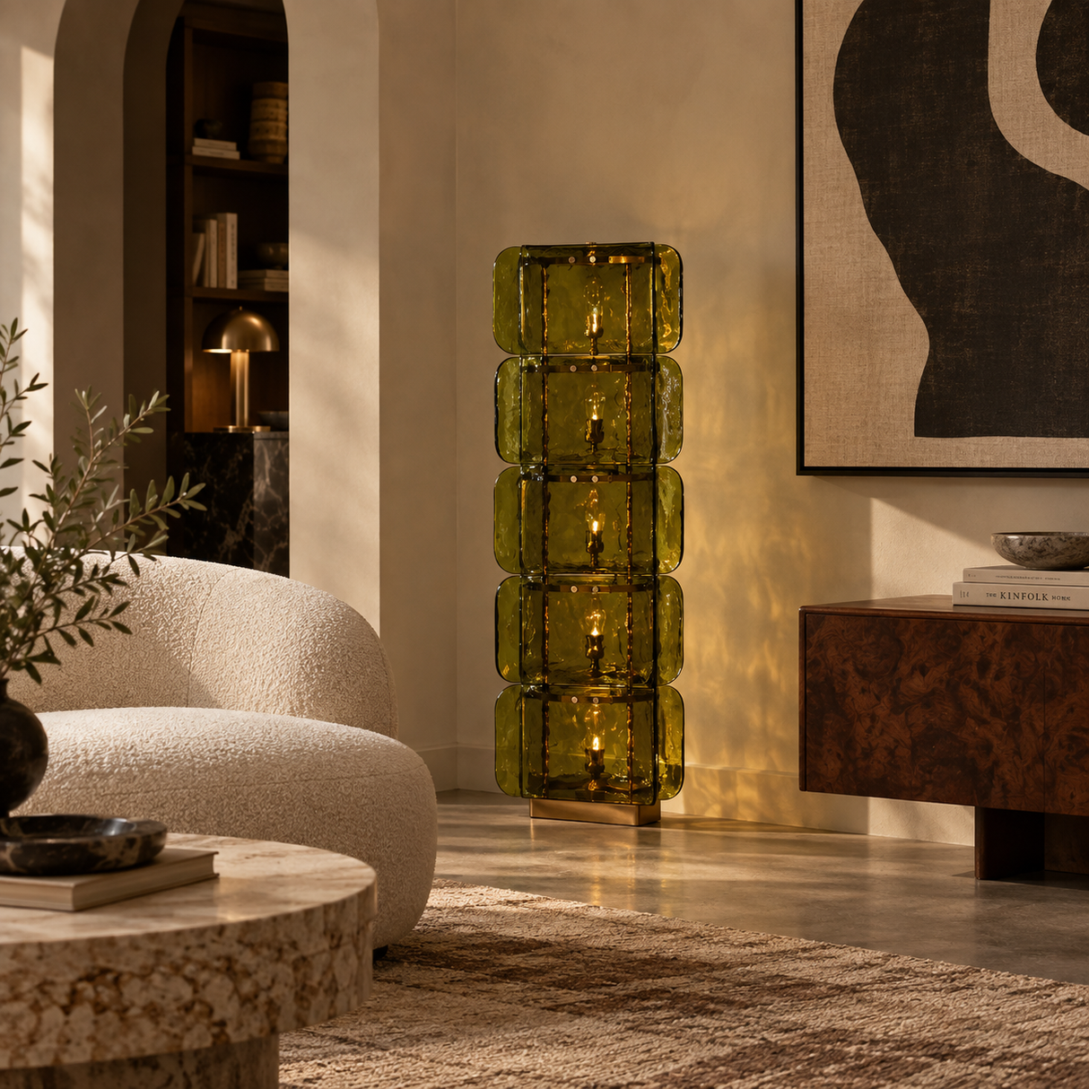 Vetra Green Glass Column Floor Lamp