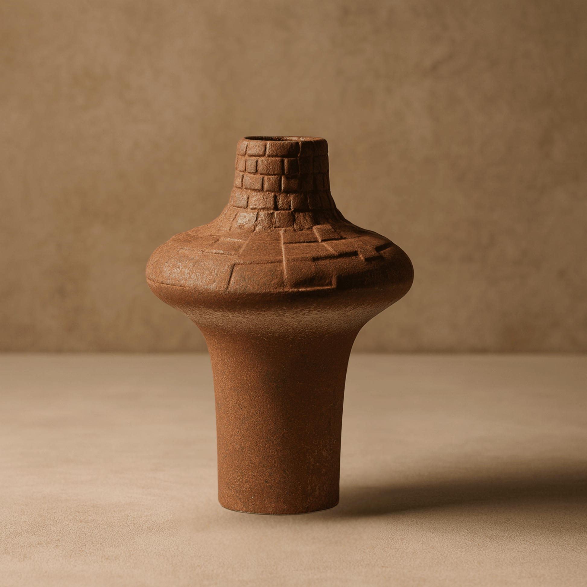 Brown textured vase on a beige background