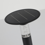 Solar panel on top of a clear bottle with black cap against a light gray background