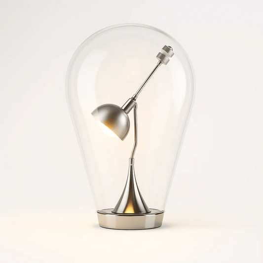 Modern table lamp with a unique design on a white background