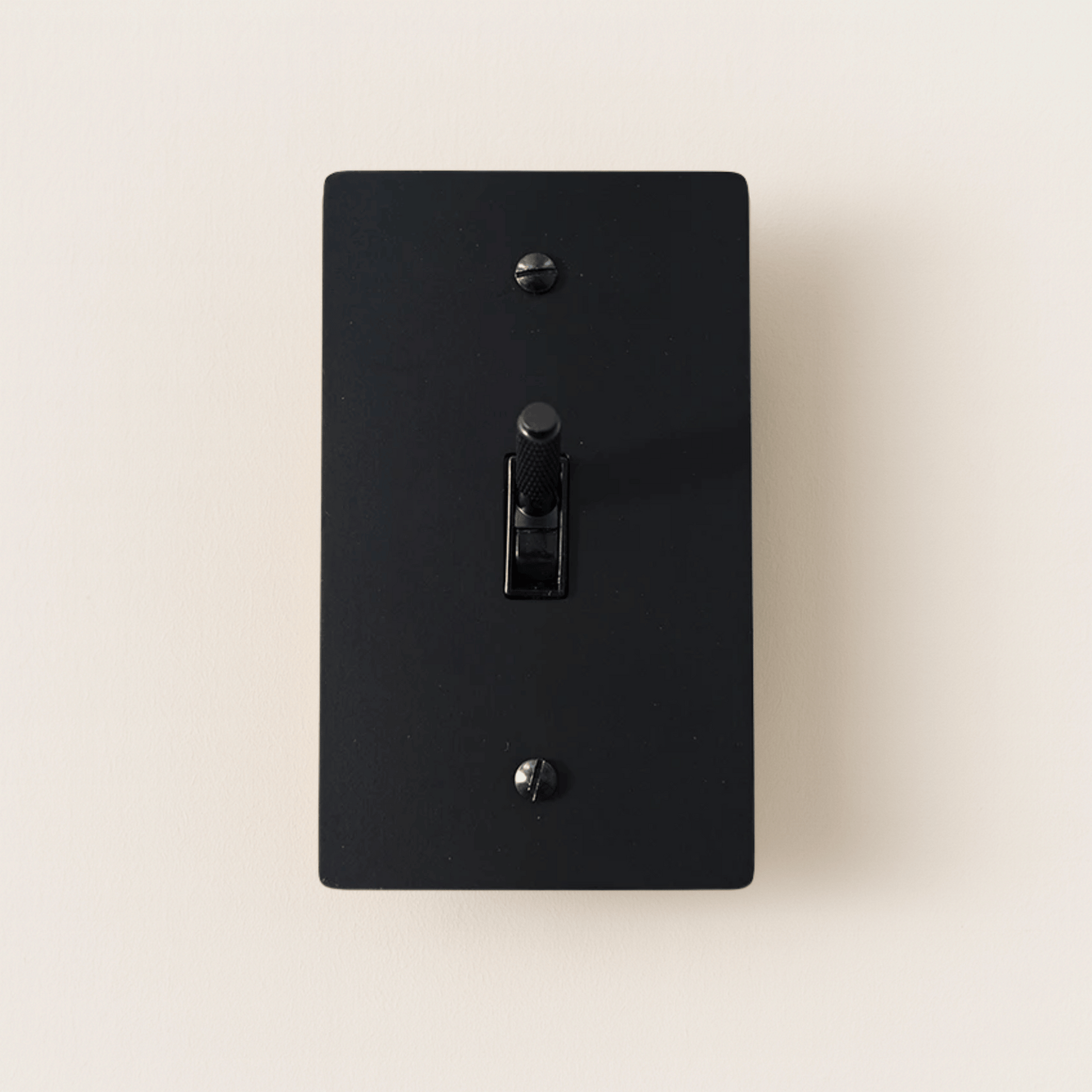 Black light switch cover on a beige background