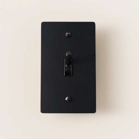Black light switch cover on a beige background
