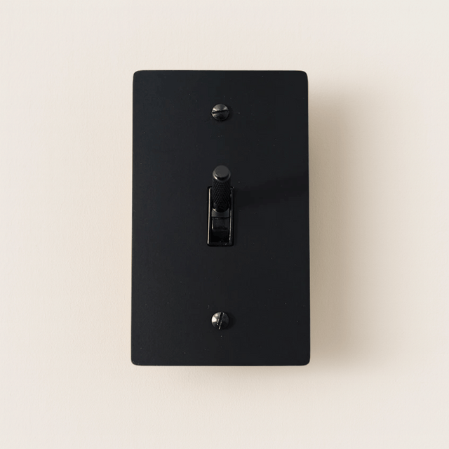 Black light switch cover on a beige background