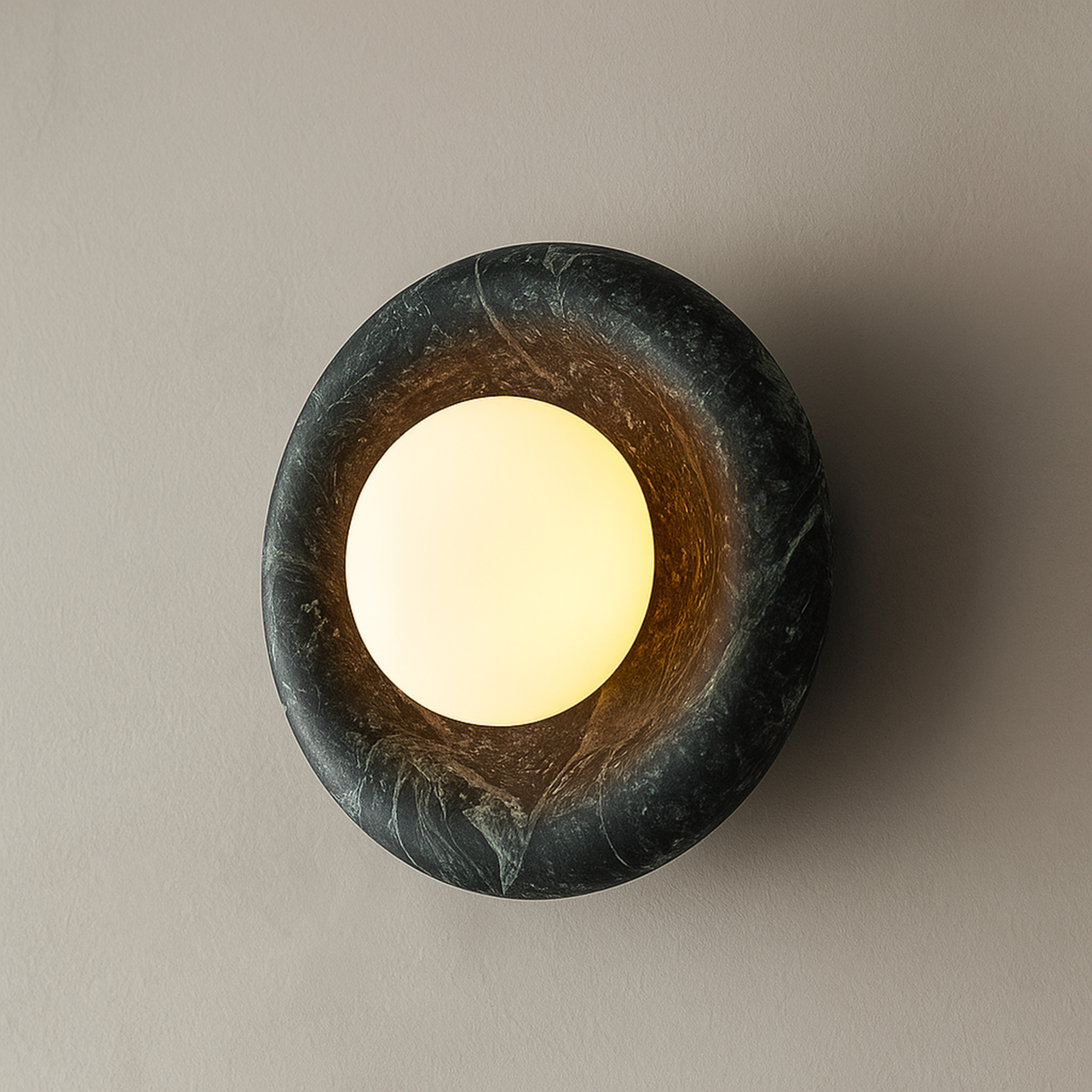 Dark Green Marbella Wall Sconce close-up showing stone and glass detail