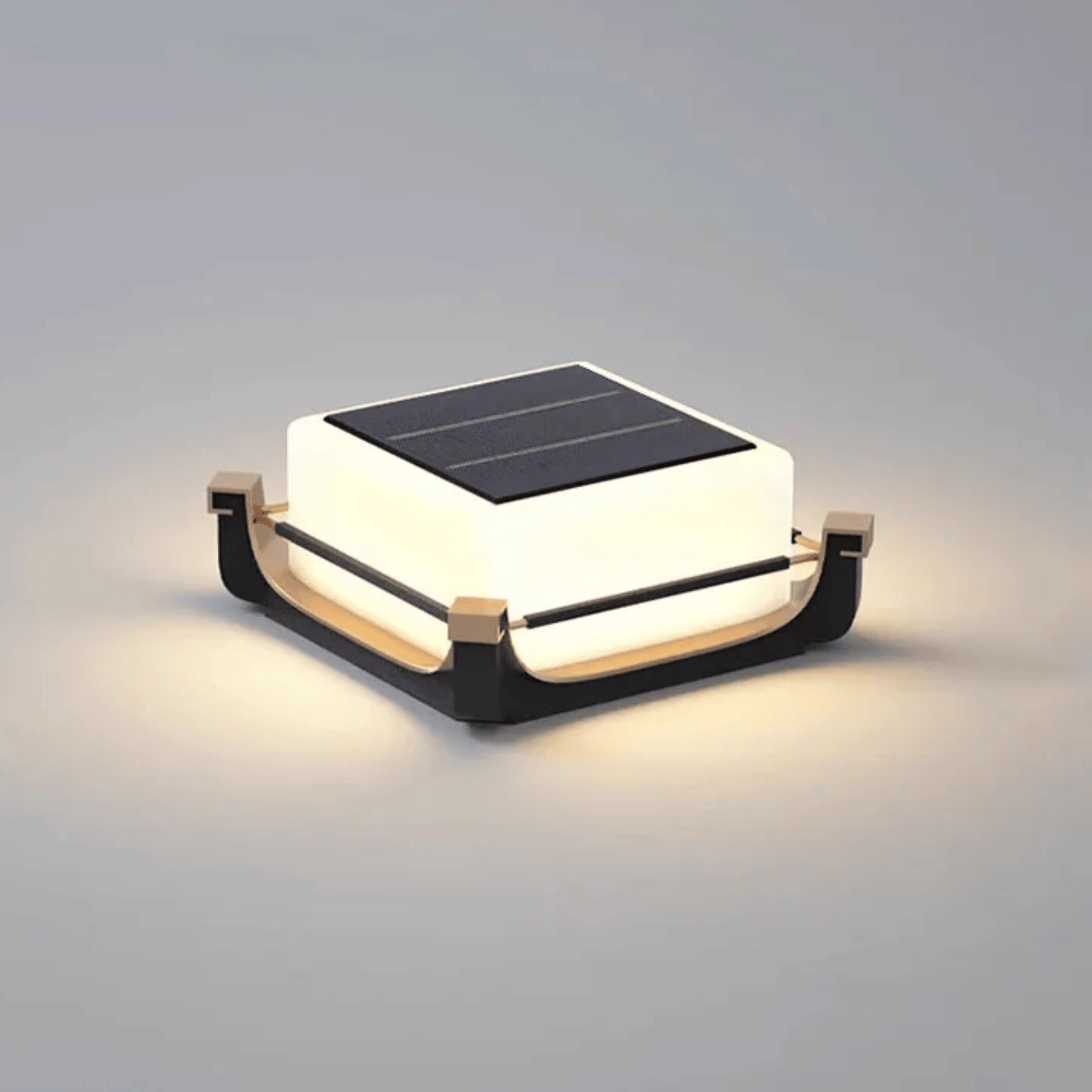 Modern wall light fixture with solar panel on a gray background