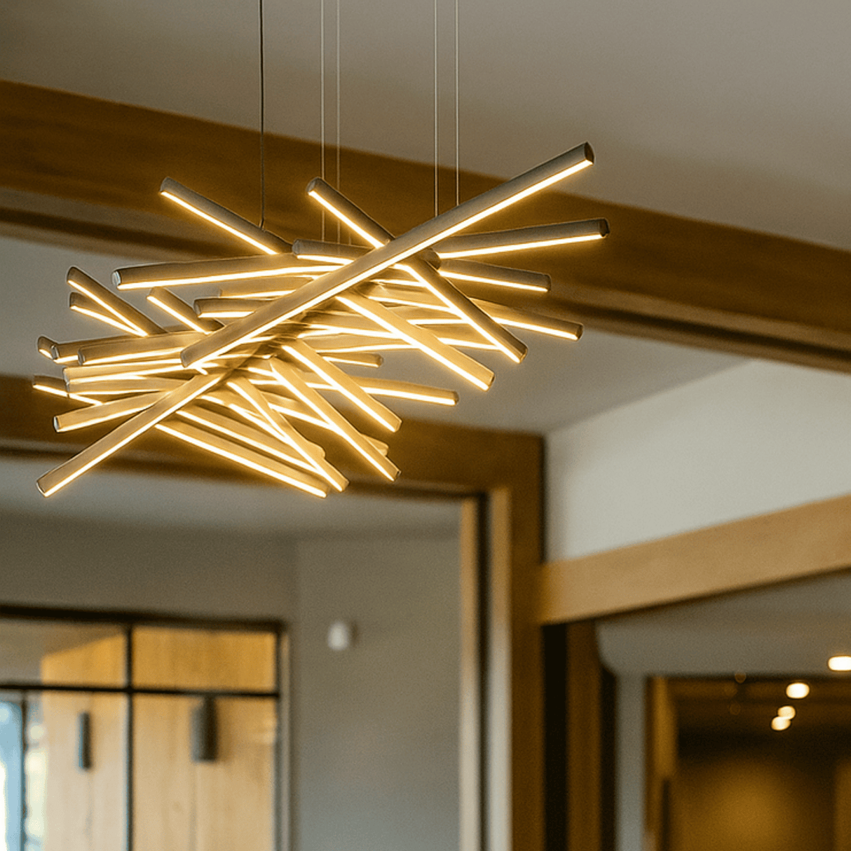 Modern chandelier with geometric design in a room setting