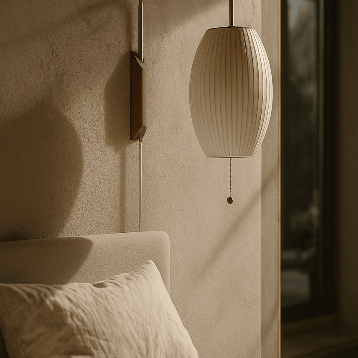 Close look in bedroom setting at Italian Design Minimalist Atmosphere Silk Wall Lamp LED E27