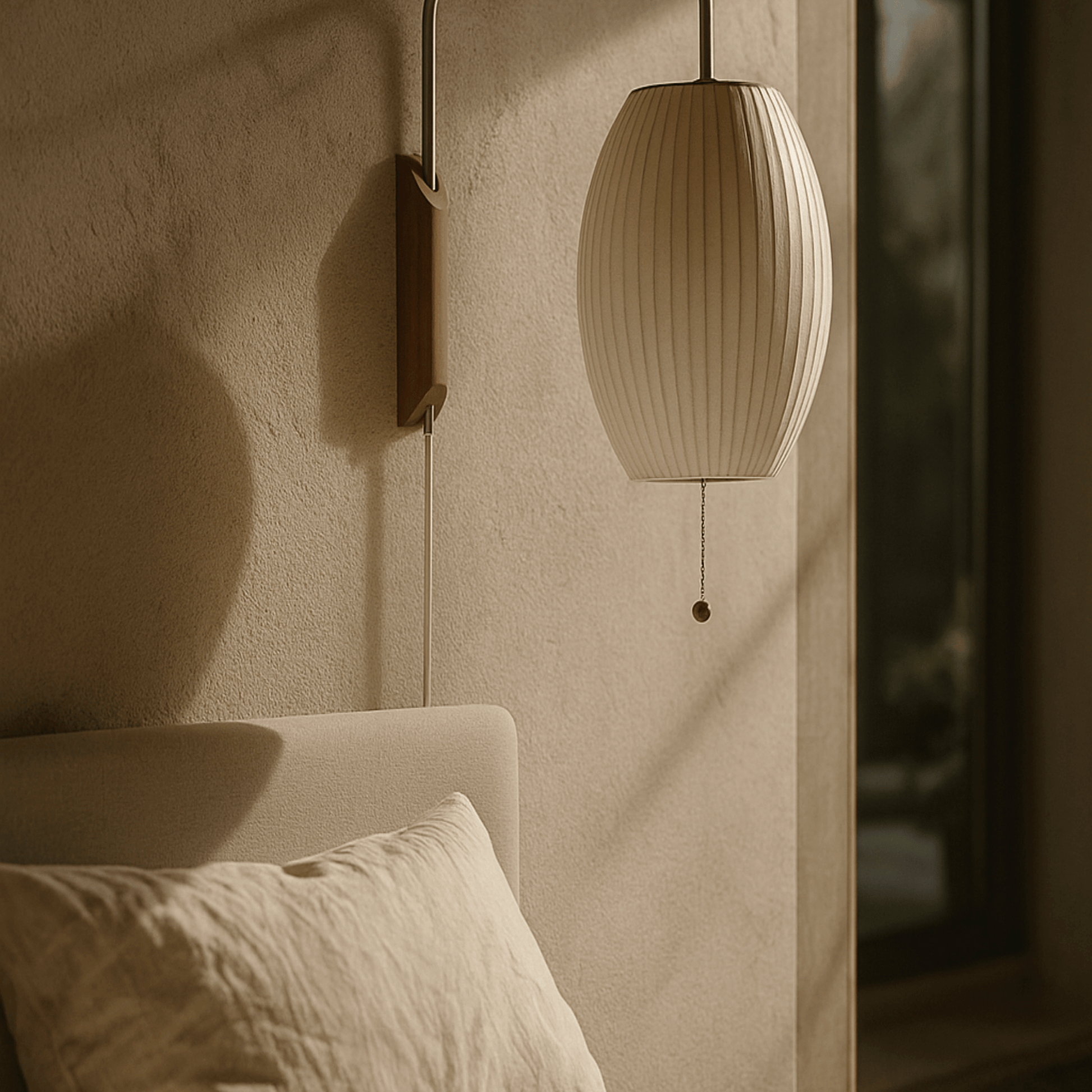 Close look in bedroom setting at Italian Design Minimalist Atmosphere Silk Wall Lamp LED E27
