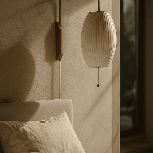 Close look in bedroom setting at Italian Design Minimalist Atmosphere Silk Wall Lamp LED E27