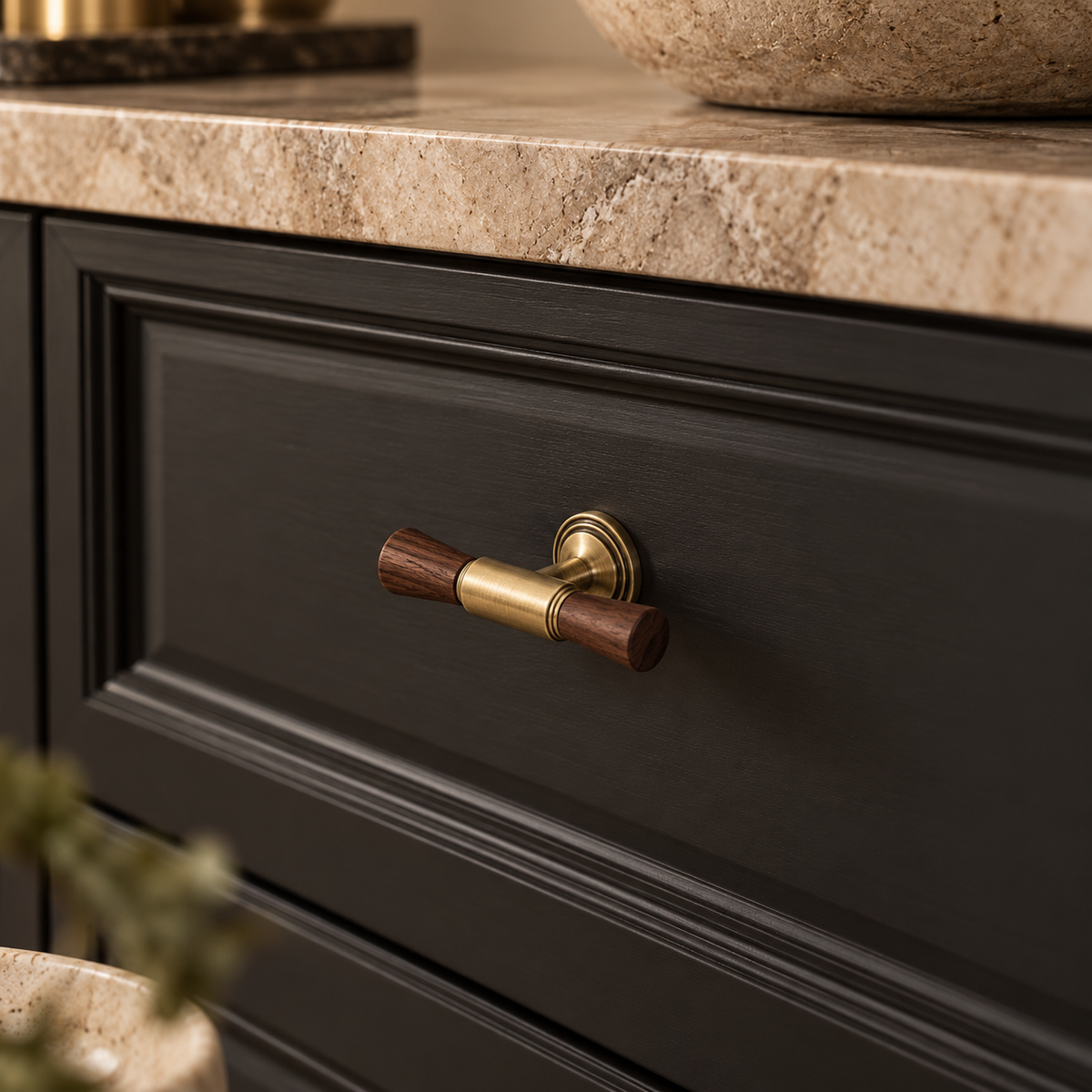 Aurewood Brass & Walnut Cabinet Handle