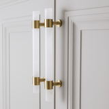 Gold cabinet handles on a white door