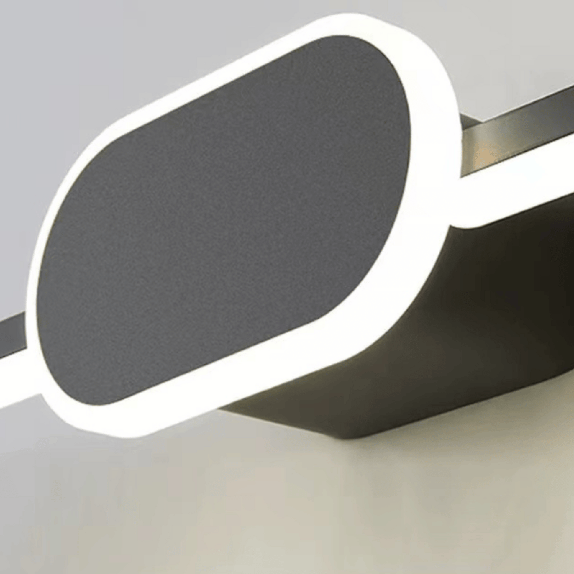 Sunglasses with a dark lens and white frame on a light gray background