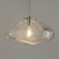 Clear glass pendant light on a gray background