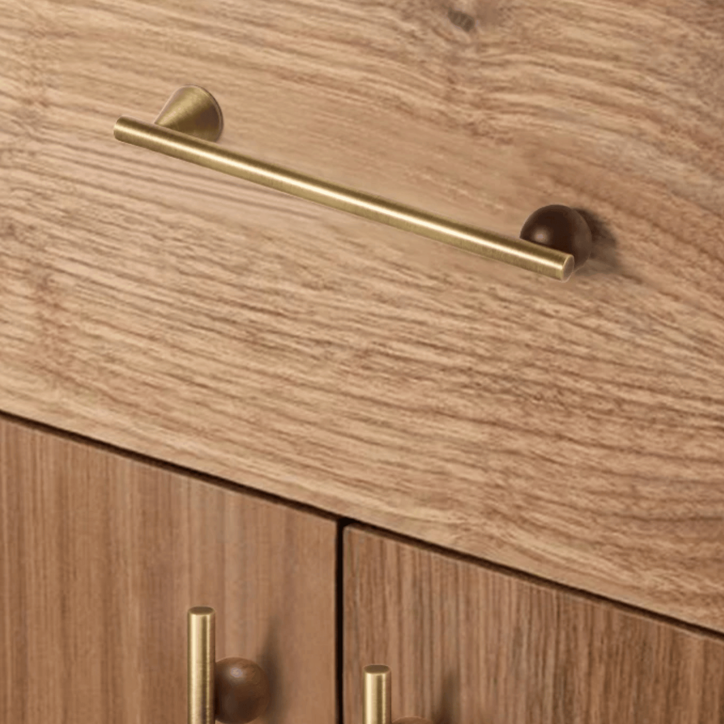 Wooden cabinet with gold handles